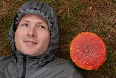 Jesse Rivest with a mushroom, by Aaron Burgess, 2010
